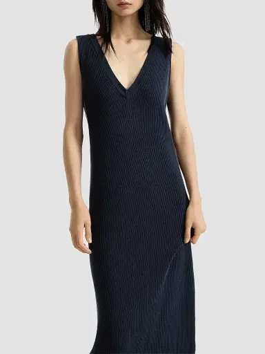 Brunello Cucinelli Women's Cotton Rib Knit Dress with Precious Strap - Blue - Size XXS | Thumbnail 5