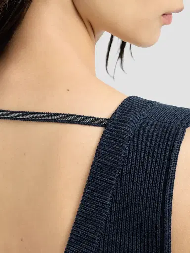Brunello Cucinelli Women's Cotton Rib Knit Dress with Precious Strap - Blue - Size XXS | Thumbnail 6