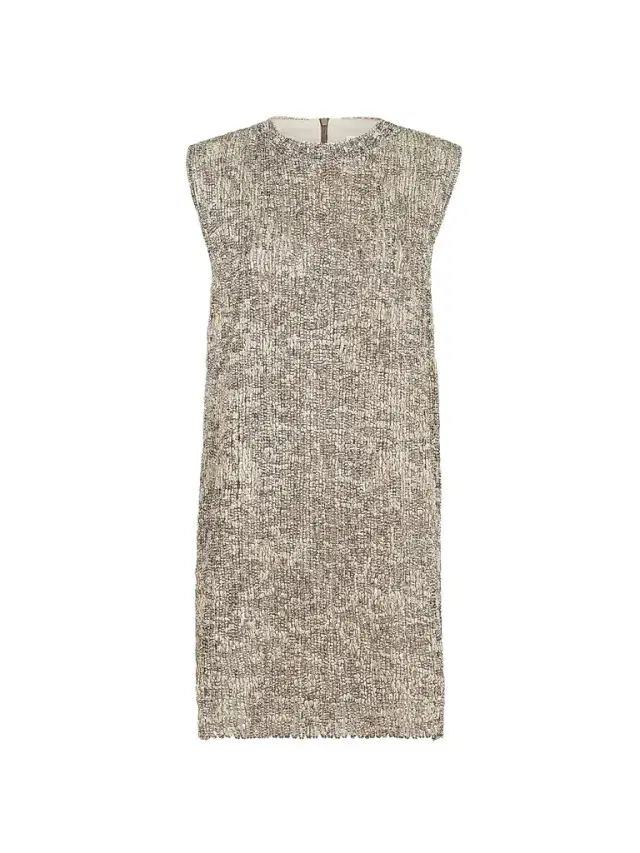 Brunello Cucinelli Women's Dazzling Craquelé Embroidery Dress - Silver