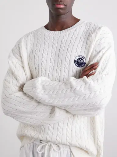 Frame Logo-Embroidered Cable-Knit Cotton and Wool-Blend Sweater - Men | Thumbnail 5