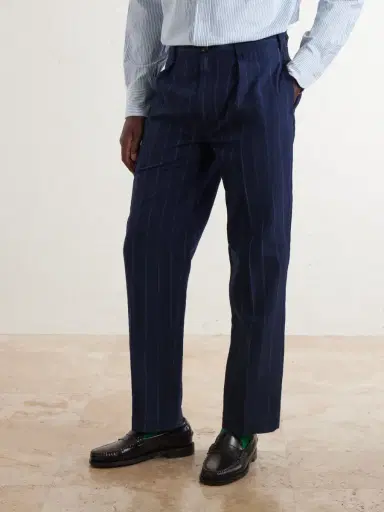 Drake's Games Straight-leg Pinstriped Cotton and Linen-Blend Suit Trousers - Men | Thumbnail 3 Drake's Games Straight-leg Pinstriped Cotton and Linen-Blend Suit Trousers - Men | Thumbnail 3