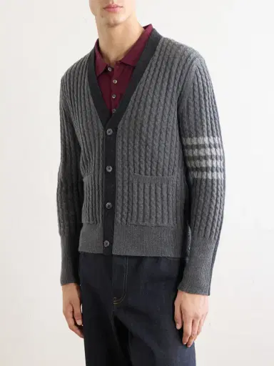 Thom Browne Cable-Knit Virgin Wool Cardigan - Men | Thumbnail 3