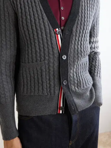 Thom Browne Cable-Knit Virgin Wool Cardigan - Men | Thumbnail 5