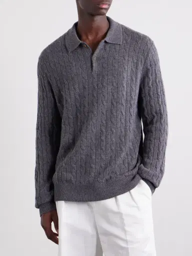 Polo Ralph Lauren Cable-Knit Cashmere Polo Sweater - Men | Thumbnail 3 Polo Ralph Lauren Cable-Knit Cashmere Polo Sweater - Men | Thumbnail 3