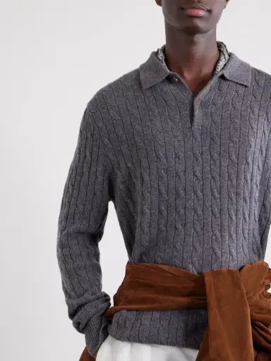 Polo Ralph Lauren Cable-Knit Cashmere Polo Sweater - Men | Thumbnail 5 Polo Ralph Lauren Cable-Knit Cashmere Polo Sweater - Men | Thumbnail 5