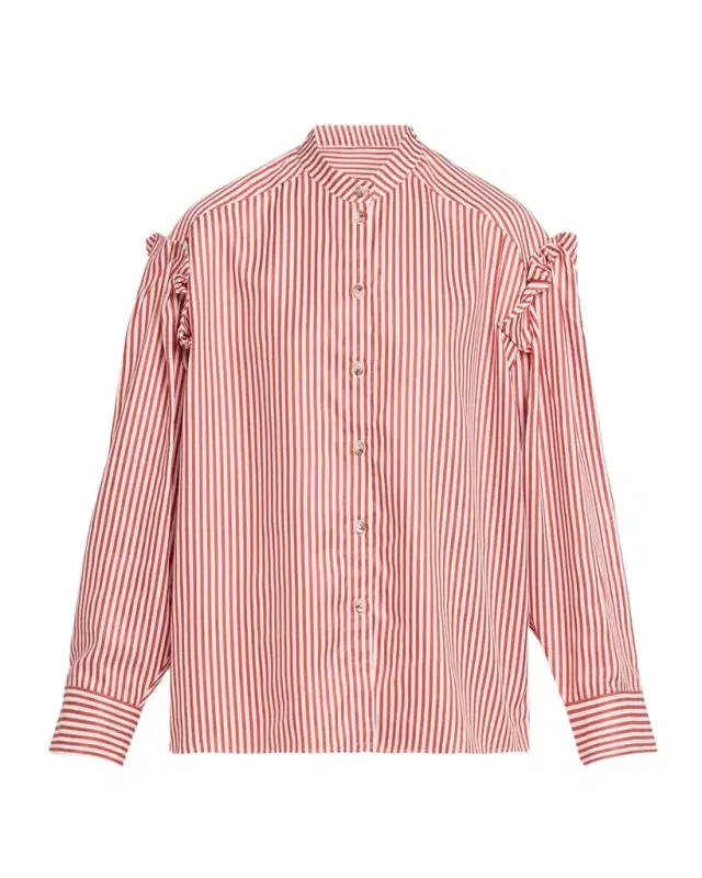 Akyn Studio Striped Ruffle-Trim Button-Front Shirt