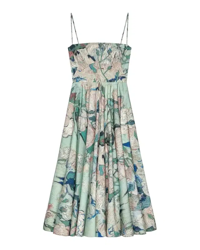Givenchy Rose Print Cotton Poplin Sliced Midi Dress