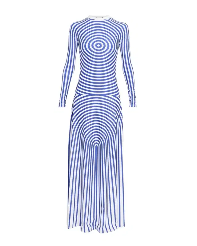 Jean Paul Gaultier Target Print Jersey Long-Sleeve Maxi Dress
