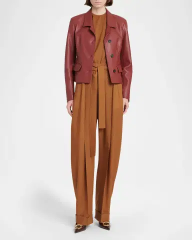 Ferragamo Pleated Wool Barrel-Leg Pants With Belt | Thumbnail 2
