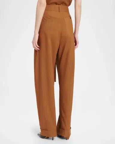 Ferragamo Pleated Wool Barrel-Leg Pants With Belt | Thumbnail 3