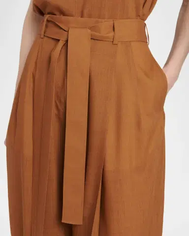 Ferragamo Pleated Wool Barrel-Leg Pants With Belt | Thumbnail 5
