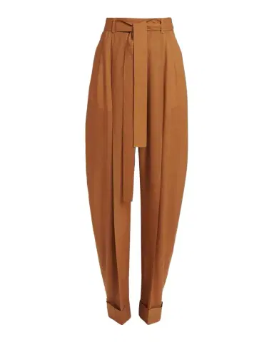 Ferragamo Pleated Wool Barrel-Leg Pants With Belt | Thumbnail 1