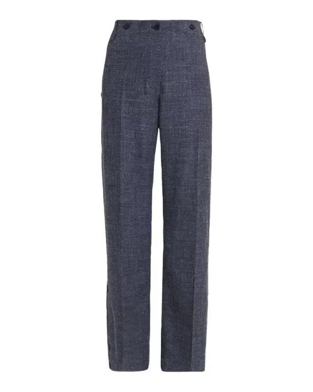 Ferragamo Wool-Linen Buttoned Straight-Leg Trousers