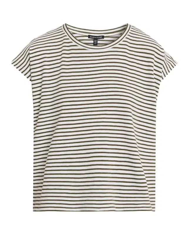 Eileen Fisher Crewneck Striped Organic Cotton Knit Top