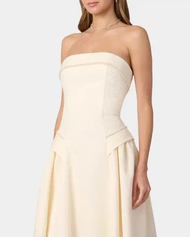 Shoshanna Remington Jacquard Strapless Cocktail Midi Dress | Thumbnail 4 Shoshanna Remington Jacquard Strapless Cocktail Midi Dress | Thumbnail 4