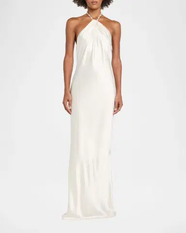 Retrofete Anat Satin Beaded Halter Dress | Thumbnail 2