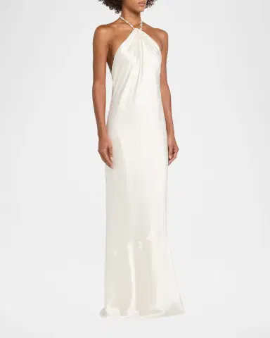 Retrofete Anat Satin Beaded Halter Dress | Thumbnail 4