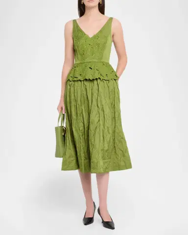 Jason Wu Collection Sleeveless Floral Embroidered Peplum Midi Dress | Thumbnail 2
