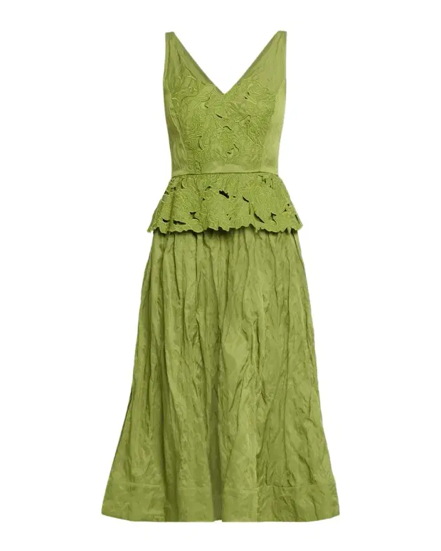 Jason Wu Collection Sleeveless Floral Embroidered Peplum Midi Dress