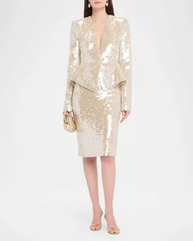 LaQuan Smith Sequined Fitted Peplum Jacket | Thumbnail 2