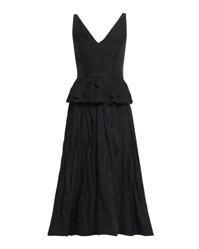 Jason Wu Collection Sleeveless Floral Embroidered Peplum Midi Dress