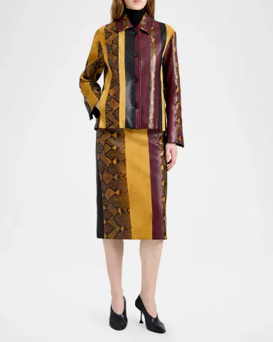 Proenza Schouler Sirine Colorblock Pyhton-Print Leather Skirt | Thumbnail 2