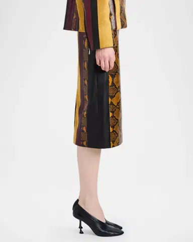 Proenza Schouler Sirine Colorblock Pyhton-Print Leather Skirt | Thumbnail 4