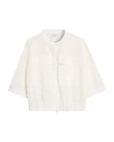 Brunello Cucinelli Broderie Anglaise Cotton Organza 3/4-Sleeve Zip Jacket | Thumbnail 1 Brunello Cucinelli Broderie Anglaise Cotton Organza 3/4-Sleeve Zip Jacket | Thumbnail 1