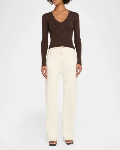 Brunello Cucinelli Shimmering Cashmere Rib V-Neck Fitted Sweater | Thumbnail 2 Brunello Cucinelli Shimmering Cashmere Rib V-Neck Fitted Sweater | Thumbnail 2