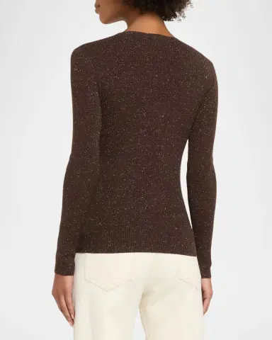 Brunello Cucinelli Shimmering Cashmere Rib V-Neck Fitted Sweater | Thumbnail 3 Brunello Cucinelli Shimmering Cashmere Rib V-Neck Fitted Sweater | Thumbnail 3