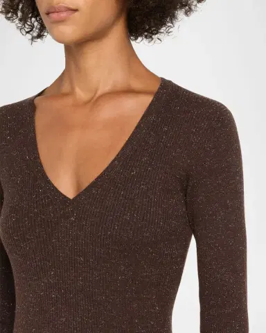 Brunello Cucinelli Shimmering Cashmere Rib V-Neck Fitted Sweater | Thumbnail 5 Brunello Cucinelli Shimmering Cashmere Rib V-Neck Fitted Sweater | Thumbnail 5