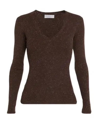 Brunello Cucinelli Shimmering Cashmere Rib V-Neck Fitted Sweater | Thumbnail 1 Brunello Cucinelli Shimmering Cashmere Rib V-Neck Fitted Sweater | Thumbnail 1
