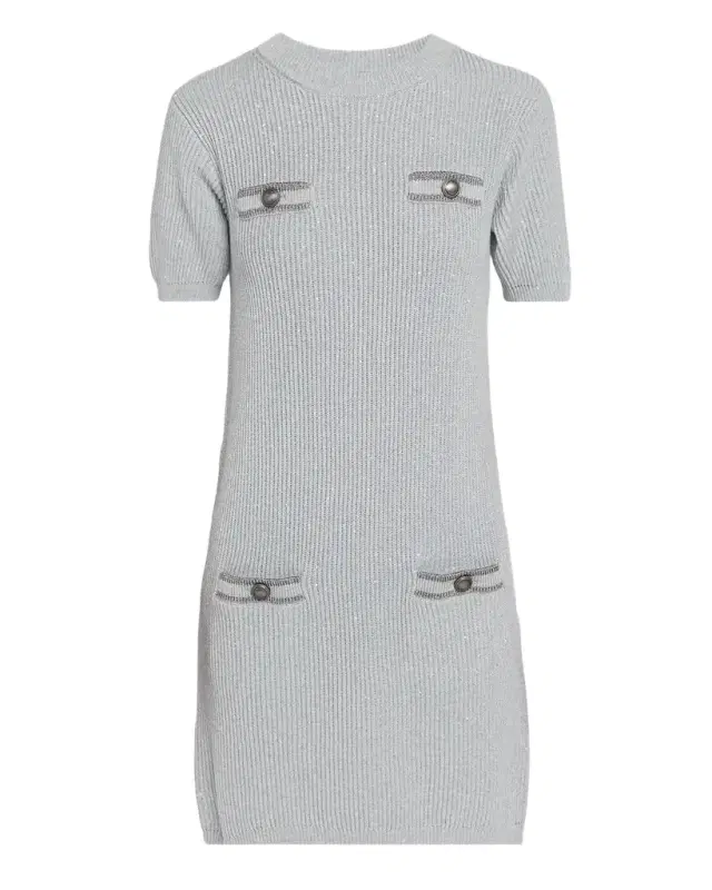 Brunello Cucinelli Pockets Short-Sleeve Shimmering Cotton Knit Mini Dress