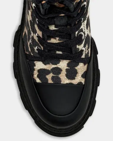 Ganni Cleated Leopard-Print Denim Ankle Boots | Thumbnail 2