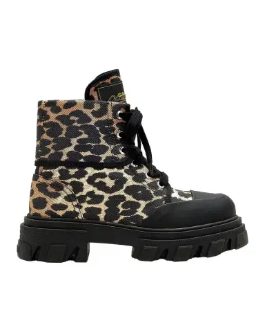 Ganni Cleated Leopard-Print Denim Ankle Boots | Thumbnail 3