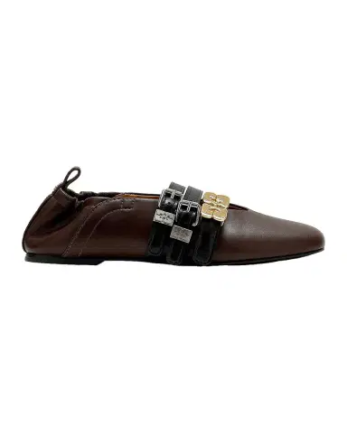 Ganni Sue Triple-Strap Leather Ballet Flats | Thumbnail 3