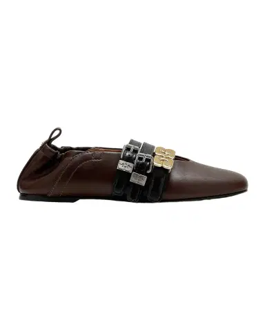 Ganni Sue Triple-Strap Leather Ballet Flats | Thumbnail 1