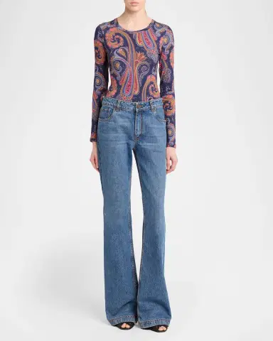 Etro Paisley-Print Wool Jersey Long-Sleeve Top | Thumbnail 2
