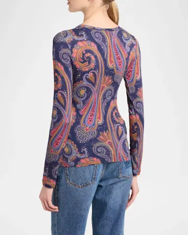 Etro Paisley-Print Wool Jersey Long-Sleeve Top | Thumbnail 3