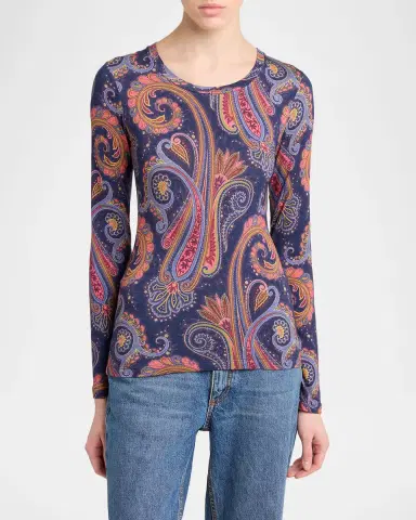 Etro Paisley-Print Wool Jersey Long-Sleeve Top | Thumbnail 4