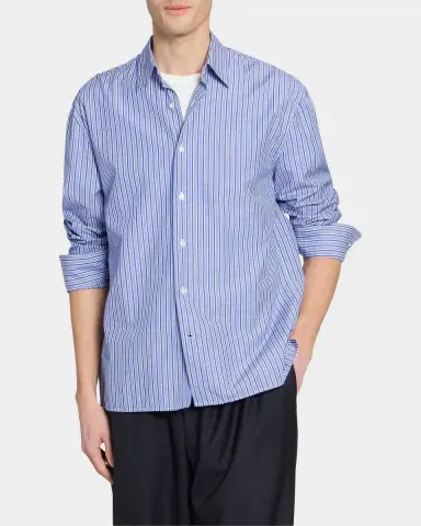 OFFICINE GÉNÉRALE Men's Gad Striped Cotton Poplin Shirt | Thumbnail 4