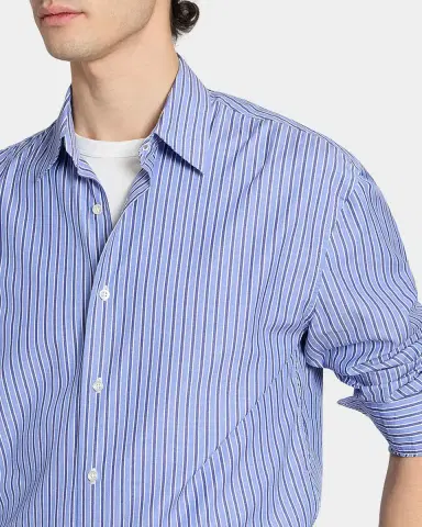 OFFICINE GÉNÉRALE Men's Gad Striped Cotton Poplin Shirt | Thumbnail 5