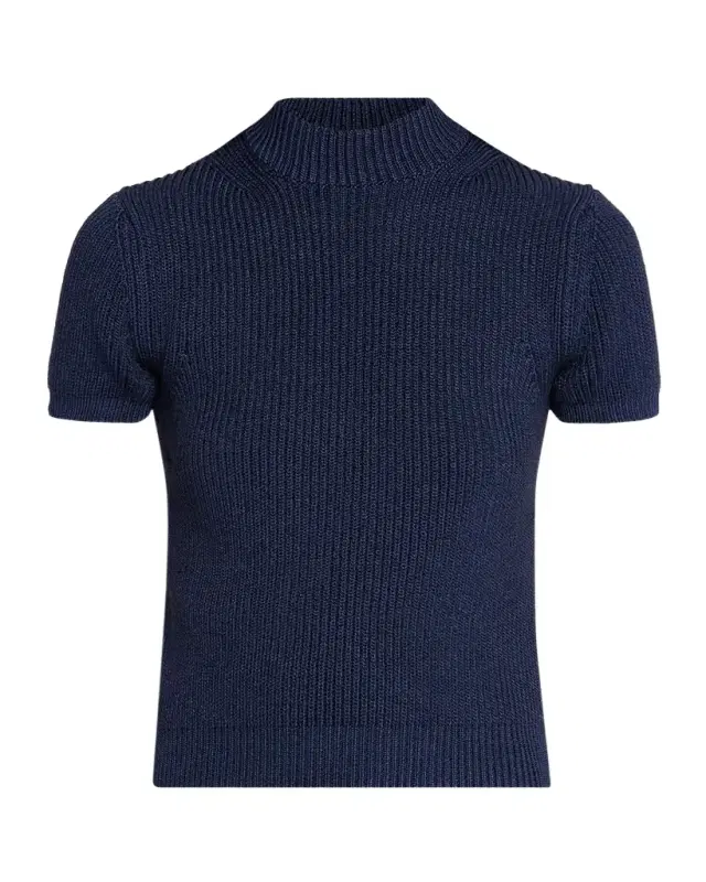 FForme Katia Chunky Rib Short-Sleeve Mock-Neck Sweater