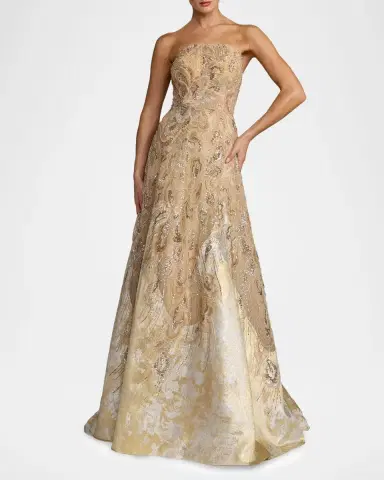 Mac Duggal Sequin-Embellished Brocade Ball Gown | Thumbnail 2 Mac Duggal Sequin-Embellished Brocade Ball Gown | Thumbnail 2