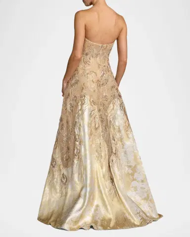 Mac Duggal Sequin-Embellished Brocade Ball Gown | Thumbnail 3 Mac Duggal Sequin-Embellished Brocade Ball Gown | Thumbnail 3