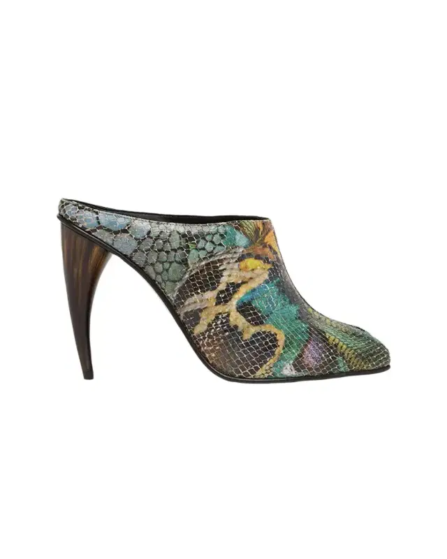 McQueen 105mm Horn Heel Peep-Toe Mules