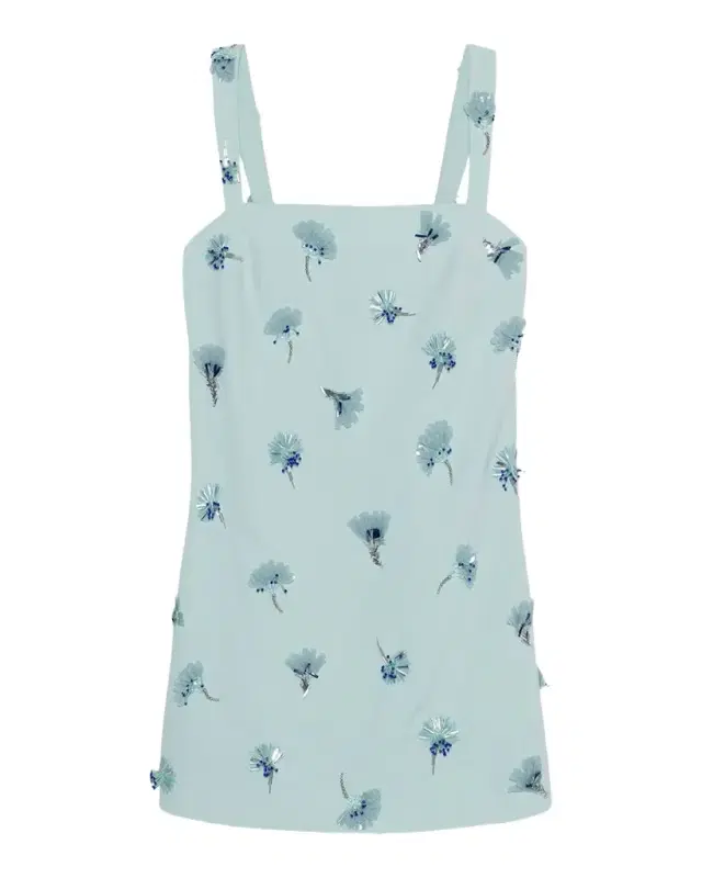 SIMKHAI Ella Floral Beaded Square-Neck Mini Shift Dress