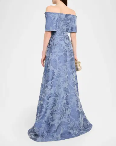 Lela Rose Floral Fil Coupe Off-The-Shoulder Gown | Thumbnail 3 Lela Rose Floral Fil Coupe Off-The-Shoulder Gown | Thumbnail 3