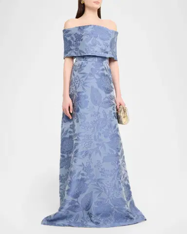 Lela Rose Floral Fil Coupe Off-The-Shoulder Gown | Thumbnail 4 Lela Rose Floral Fil Coupe Off-The-Shoulder Gown | Thumbnail 4