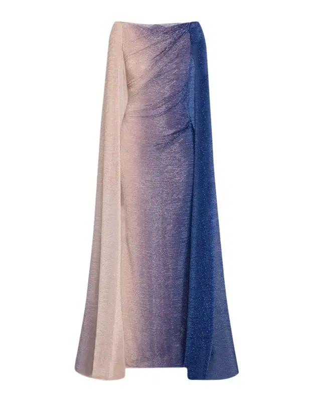 Talbot Runhof Degrade Voile Strong-Shoulder Cap Gown
